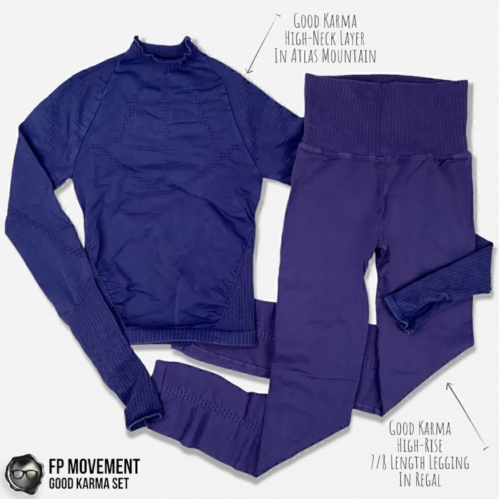 FP MOVEMENT GOOD KARMA SET: HIGH-NECK LAYER TOP + 7/8 LEGGINGS PURPLE TONES XS/S